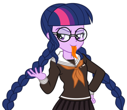 Size: 5800x5000 | Tagged: safe, alternate version, artist:emeraldblast63, imported from derpibooru, sci-twi, twilight sparkle, equestria girls, clothes, clothes swap, cosplay, costume, danganronpa, genocide jack, long tongue, simple background, solo, toko fukawa, tongue out, transparent background