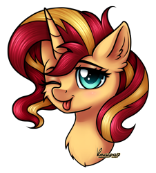 Size: 1602x1771 | Tagged: safe, artist:kruszyna25, artist:kruszynka25, imported from derpibooru, sunset shimmer, pony, unicorn, :p, blushing, bust, cheek fluff, chest fluff, cute, ear fluff, female, looking at you, mare, shimmerbetes, simple background, solo, tongue out, transparent background