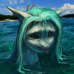 Size: 3000x3000 | Tagged: safe, artist:kiwwsplash, imported from derpibooru, oc, oc only, pony, bust, outdoors, solo, tongue out, water