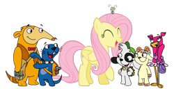 Size: 1851x947 | Tagged: safe, imported from derpibooru, fluttershy, anabella, crossover, doki, doki (tv series), fico, gabi, mundi, oto, simple background, team doki, transparent background