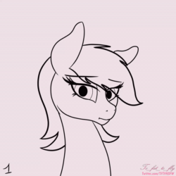 Size: 600x600 | Tagged: safe, artist:to_fat_to_fly, pony, animated, blushing, boop, female, gif, hand, looking at you, mare, scrunchy face
