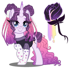 Size: 950x900 | Tagged: safe, artist:elementbases, artist:gihhbloonde, imported from derpibooru, oc, oc only, pony, unicorn, adoptable, base used, blushing, clothes, ethereal mane, female, flower, flower in hair, magical lesbian spawn, mare, offspring, parent:inky rose, parent:pinkie pie, parents:inkypie, raised hoof, shirt, simple background, socks, solo, starry mane, stockings, thigh highs, transparent background