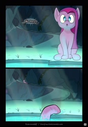 Size: 1920x2770 | Tagged: safe, artist:underwoodart, imported from derpibooru, pinkie pie, earth pony, pony, ask pink-pony, blurry background, cave, clone, crying, glowing, mirror pool, pinkamena diane pie, pinkie clone, wet