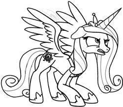 Size: 1373x1200 | Tagged: safe, artist:soctavia, imported from derpibooru, princess cadance, alicorn, pony, angry, crown, female, hoof shoes, jewelry, mare, regalia, scowl, sketch, snarling, solo, teeth, wings, wip