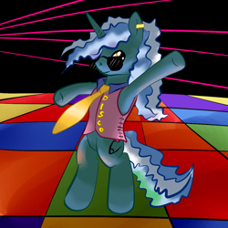 Size: 1000x1000 | Tagged: safe, artist:snus-kun, imported from derpibooru, pokey pierce, pony, unicorn, clothes, dancing, digital art, disco, glasses, hooves, horn, looking at you, male, solo, stallion, standing, tail
