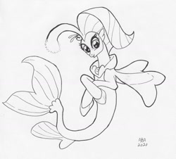 Size: 1280x1156 | Tagged: safe, artist:abronyaccount, imported from derpibooru, princess skystar, sea pony, seapony (g4), my little pony: the movie, black and white, female, grayscale, ink drawing, inktober, inktober 2020, mare, monochrome, signature, solo, traditional art