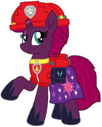 Size: 825x1032 | Tagged: safe, artist:徐詩珮, imported from derpibooru, fizzlepop berrytwist, tempest shadow, pony, series:sprglitemplight diary, series:sprglitemplight life jacket days, series:springshadowdrops diary, series:springshadowdrops life jacket days, alternate universe, clothes, female, i can't believe it's not ejlightning007arts, marshall (paw patrol), paw patrol, simple background, solo, transparent background