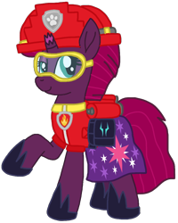 Size: 826x1033 | Tagged: safe, artist:徐詩珮, imported from derpibooru, fizzlepop berrytwist, tempest shadow, pony, series:sprglitemplight diary, series:sprglitemplight life jacket days, series:springshadowdrops diary, series:springshadowdrops life jacket days, alternate universe, clothes, female, i can't believe it's not ejlightning007arts, marshall (paw patrol), paw patrol, simple background, solo, transparent background