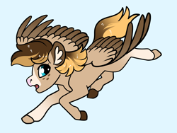 Size: 2800x2100 | Tagged: safe, artist:loryska, imported from derpibooru, oc, oc only, pegasus, pony, blue background, male, offspring, parent:derpy hooves, parents:canon x oc, simple background, solo, stallion, two toned wings, wings