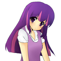 Size: 1202x1200 | Tagged: safe, artist:ichocox, imported from derpibooru, twilight sparkle, human, anime, anime style, bust, clothes, cute, female, human coloration, humanized, moe, shirt, simple background, solo, twiabetes, vest, white background