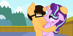 Size: 640x314 | Tagged: safe, artist:starlightglimmerfan1, imported from derpibooru, starlight glimmer, oc, oc:brandon, branglimmer, canon x oc, kissing, shipping