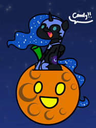 Size: 1350x1800 | Tagged: safe, artist:flutterluv, imported from derpibooru, nightmare moon, princess luna, alicorn, pony, series:flutterluv's full moon, costume, full moon, halloween, halloween costume, holiday, moon, nightmare night, solo