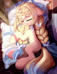 Size: 1766x2284 | Tagged: safe, artist:twinkling, imported from derpibooru, oc, oc only, pony, unicorn, adult blank flank, bed, blank flank, braid, morning, sleeping, solo