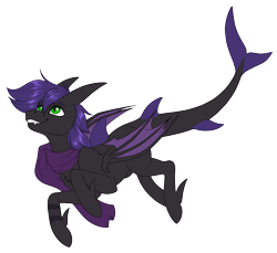 Size: 3895x3568 | Tagged: safe, artist:silkensaddle, imported from derpibooru, oc, oc only, oc:raven stargazer, bat pony, hybrid, original species, pony, shark, shark pony, bat pony oc, bat wings, colored, shark bat, simple background, solo, transparent background, wings