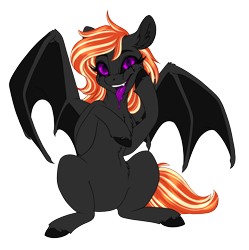 Size: 1822x1829 | Tagged: safe, artist:silkensaddle, imported from derpibooru, oc, oc only, oc:remnant, bat pony, pony, black sclera, black tears, colored, looking at you, simple background, solo, tongue out, transparent background, void pony