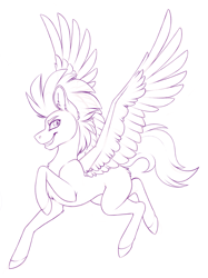 Size: 3149x4202 | Tagged: safe, artist:silkensaddle, imported from derpibooru, pegasus, pony, monochrome, simple background, sketch, solo, white background