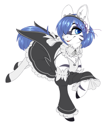 Size: 3147x3626 | Tagged: safe, artist:silkensaddle, imported from derpibooru, oc, oc only, oc:zage, pony, zebra, clothes, colored, maid, simple background, solo, transparent background