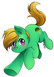 Size: 1130x1594 | Tagged: safe, artist:nekoshiei, artist:ramivic, imported from derpibooru, part of a set, oc, oc only, oc:broccoli stalk, earth pony, pony, action pose, broccoli, commission, female, filly, food, green, manga style, short hair, simple background, solo, violet eyes, white background