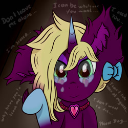 Size: 1000x1000 | Tagged: safe, artist:spiroudada, imported from derpibooru, oc, oc:velvet sky, unicorn, bow, collar, crying, hair bow, inktober 2020 custom, sadness, smiling, waving