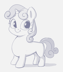 Size: 774x876 | Tagged: safe, artist:heretichesh, imported from derpibooru, sweetie belle, pony, unicorn, female, filly, long, monochrome, sketch, smiling, solo, standing, wiener pony