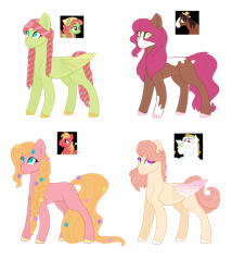 Size: 1280x1494 | Tagged: safe, artist:wispyaxolotl, edit, imported from derpibooru, big macintosh, bulk biceps, tree hugger, trouble shoes, oc, oc only, unnamed oc, earth pony, pegasus, pony, braid, colored hooves, colored wings, colored wingtips, dreadlocks, female, flower, flower in hair, flower in tail, folded wings, magical lesbian spawn, mare, no pupils, offspring, parent:big macintosh, parent:bulk biceps, parent:fluttershy, parent:tree hugger, parent:trouble shoes, parent:troubleshoes clyde, parents:flutterbulk, parents:flutterhugger, parents:fluttermac, parents:troubleshy, piebald coat, piebald colouring, simple background, transparent background, wings