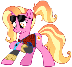 Size: 8760x8167 | Tagged: safe, alternate version, artist:ejlightning007arts, imported from derpibooru, luster dawn, pony, unicorn, the last problem, absurd resolution, back to the future, clothes, cosplay, costume, crossover, cutie mark, female, jacket, mare, marty mcfly, movie reference, raised hoof, shocked, simple background, sunglasses, transparent background, vector, vest, watch