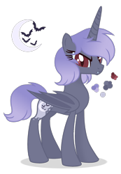 Size: 1130x1630 | Tagged: safe, artist:magicuniclaws, imported from derpibooru, oc, oc only, alicorn, bat pony, bat pony alicorn, pony, bat wings, female, horn, magical lesbian spawn, mare, offspring, parent:flutterbat, parent:fluttershy, parent:nightmare moon, simple background, solo, transparent background, wings