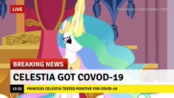 Size: 713x402 | Tagged: safe, princess celestia, break your own news, breaking news, coronavirus, covid-19, sad