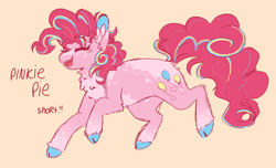 Size: 1280x779 | Tagged: safe, artist:dovetailedd, pinkie pie, earth pony, pony, chest fluff, cloven hooves, colored hooves, cute, dappled, diapinkes, ear fluff, eyes closed, female, leg fluff, mare, open mouth, solo