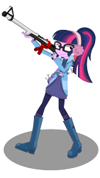 Size: 1080x1920 | Tagged: safe, artist:jcpreactyt, imported from derpibooru, sci-twi, twilight sparkle, equestria girls, crossover, gun, rifle, simple background, smug, sniper, sniper rifle, solo, splat charger, splatoon, transparent background, watermark, weapon