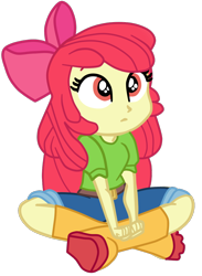 Size: 880x1200 | Tagged: safe, artist:gmaplay, imported from derpibooru, apple bloom, equestria girls, equestria girls series, holidays unwrapped, spoiler:eqg series (season 2), adorabloom, apple bloom's bow, boots, bow, clothes, cute, hair bow, jeans, pants, shirt, shoes, simple background, sitting, solo, the cider louse fools, transparent background