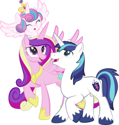 Size: 1920x2018 | Tagged: safe, artist:alexdti, imported from derpibooru, princess cadance, princess flurry heart, shining armor, alicorn, unicorn, baby, crown, cute, female, filly, flurrybetes, jewelry, male, offspring, regalia, royal family, simple background, transparent background