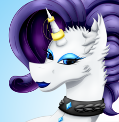 Size: 1140x1168 | Tagged: safe, artist:thebenalpha, imported from derpibooru, rarity, unicorn, choker, ear fluff, gem, haircut, horn, horn jewelry, horn ring, jewelry, lighthouse, lipstick, makeup, necklace, ring