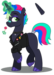 Size: 1377x1905 | Tagged: safe, artist:strawberry-spritz, imported from derpibooru, oc, oc only, pony, unicorn, choker, clothes, female, jacket, magic, mare, simple background, solo, spiked choker, transparent background