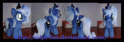 Size: 4166x1439 | Tagged: safe, artist:calusariac, imported from derpibooru, princess luna, pony, female, filly, irl, photo, plushie, solo, woona, younger