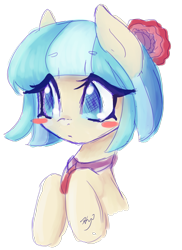 Size: 2021x2773 | Tagged: safe, artist:bunnini, imported from derpibooru, coco pommel, earth pony, pony, rarity takes manehattan, blush sticker, blushing, bust, cocobetes, cute, female, no pupils, simple background, solo, transparent background