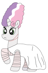 Size: 1611x2448 | Tagged: safe, artist:supahdonarudo, imported from derpibooru, sweetie belle, unicorn, alternate hairstyle, bandage, bride of frankenstein, clothes, costume, dress, eyeliner, halloween, halloween costume, holiday, makeup, raised hoof, simple background, transparent background