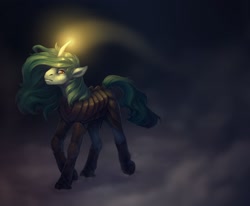 Size: 1920x1580 | Tagged: safe, artist:yarugreat, imported from derpibooru, oc, oc only, oc:terryred, pony, unicorn, curved horn, green mane, horn, long mane, solo, unicorn oc, yellow eyes