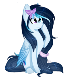 Size: 588x668 | Tagged: safe, artist:ayoarts, imported from derpibooru, oc, oc only, butterfly, pegasus, pony, bow, female, hair bow, heterochromia, simple background, solo, transparent background