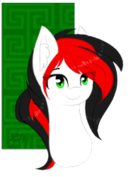 Size: 359x495 | Tagged: safe, artist:ayoarts, imported from derpibooru, oc, oc only, oc:red brush, pony, abstract background, bust, female, simple background, smiling, solo, transparent background