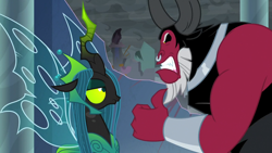 Size: 1920x1080 | Tagged: safe, imported from derpibooru, screencap, lord tirek, queen chrysalis, centaur, changeling, changeling queen, the ending of the end, angry, duo, female, gums, male, pointing at self, rage, ultimate chrysalis