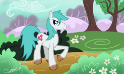 Size: 854x512 | Tagged: safe, artist:dreamyskies, imported from derpibooru, oc, oc only, pony, 3ds, forest background, looking at you, male, pony oc, solo, stallion, standing