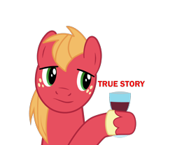 Size: 1440x1200 | Tagged: safe, artist:ursamanner, imported from derpibooru, big macintosh, alcohol, dead meme, glass, hoof hold, meme, ponified meme, simple background, smiling, transparent background, true story, unshorn fetlocks, wine glass