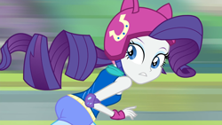 Size: 1920x1080 | Tagged: safe, imported from derpibooru, screencap, rarity, equestria girls, friendship games, ass, butt, discovery family logo, female, helmet, looking back, rearity, roller derby, roller skates, solo, sporty style