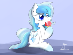Size: 2200x1666 | Tagged: safe, artist:almaustral, imported from derpibooru, oc, oc only, oc:ice dreams, pegasus, pony, food, hoof hold, ice cream, ice cream cone, licking, pegasus oc, signature, solo, tongue out, wings