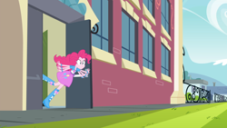 Size: 1920x1080 | Tagged: safe, imported from derpibooru, screencap, pinkie pie, equestria girls, friendship games, boots, bracelet, clothes, faceplant, female, flailing, high heel boots, jewelry, shoes, skirt, solo