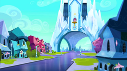 Size: 1280x720 | Tagged: safe, imported from derpibooru, screencap, the times they are a changeling, background, crystal castle, crystal empire, royal guard, scenic ponyville