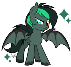 Size: 786x744 | Tagged: safe, artist:lazuli, artist:mint-light, imported from derpibooru, oc, oc only, oc:target strike, bat pony, pony, bat pony oc, bat wings, commission, heterochromia, signature, simple background, solo, spread wings, transparent background, unshorn fetlocks, wings, ych result