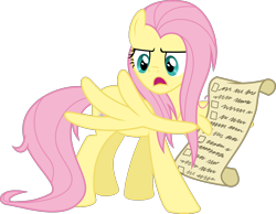 Size: 1805x1398 | Tagged: safe, artist:sollace, derpibooru exclusive, imported from derpibooru, fluttershy, pegasus, pony, she talks to angel, checklist, duo, female, list, mare, messy mane, scroll, show accurate, simple background, solo, transparent background, vector, wing hands, wings
