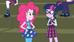 Size: 1920x1080 | Tagged: artist needed, source needed, safe, imported from derpibooru, pinkie pie, sci-twi, twilight sparkle, equestria girls, friendship games, clothes, crystal prep academy uniform, grin, magic capture device, school uniform, smiling